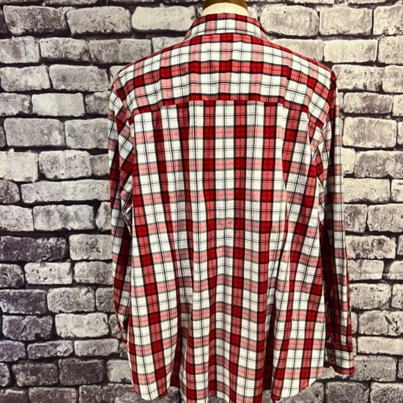 Talbots Red, White & Black Plaid Long Sleeve Button Down Blouse Size 22W - Picture 6 of 9